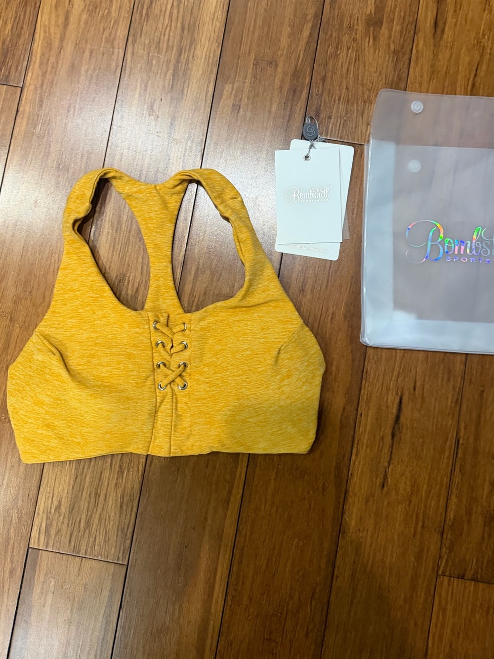 Bombshell Sportswear Yellow Lace Sports Bra like new S